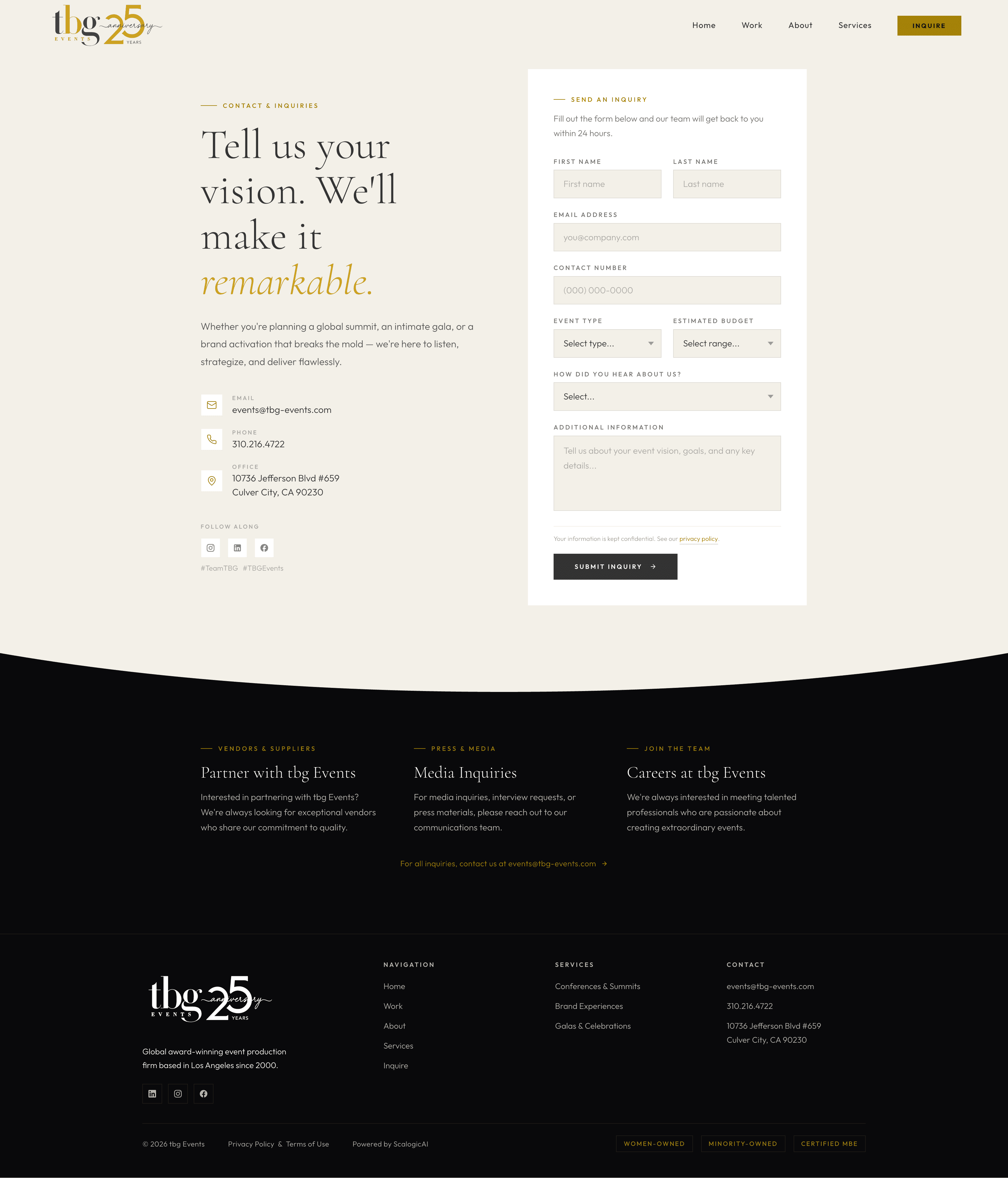 New tbg Events contact page